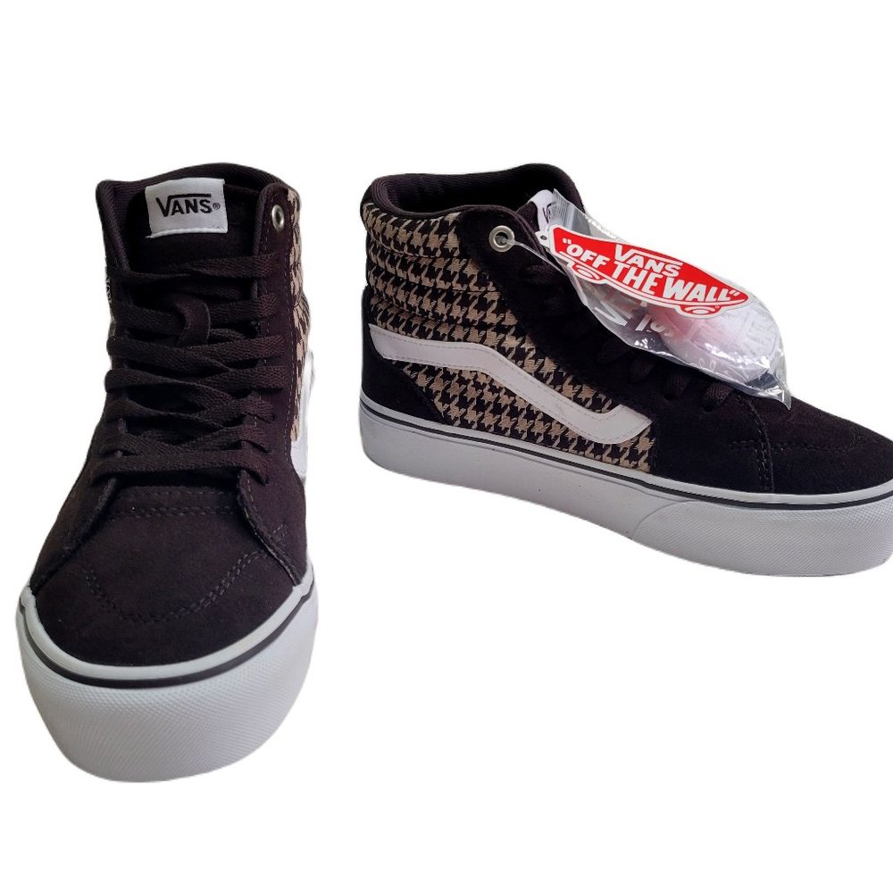Vans Filmore Hi Top Plaid Mix Brown and White Platform Shoe Women's Size 6.5